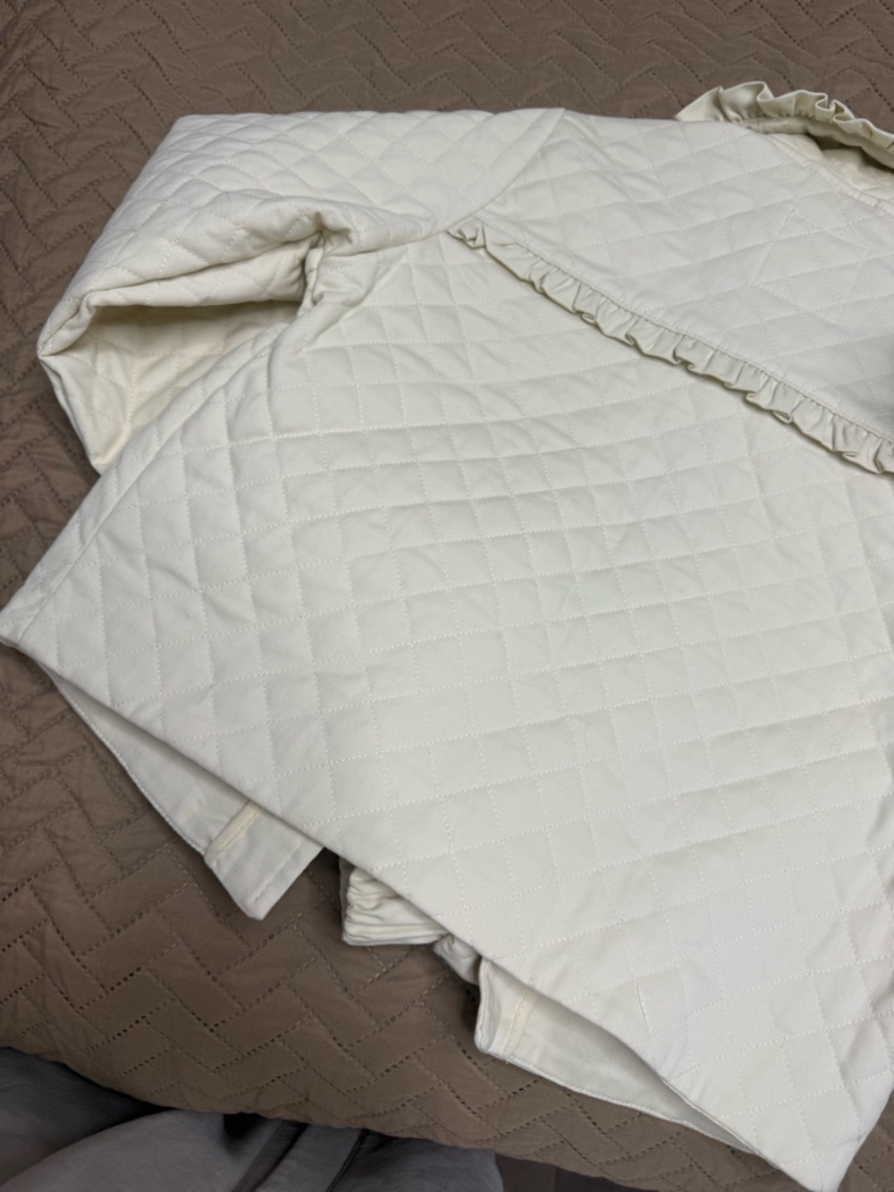 Avec Les Filles Cream Quilted Ruffle-Trim Jacket - Picture 9 of 9
